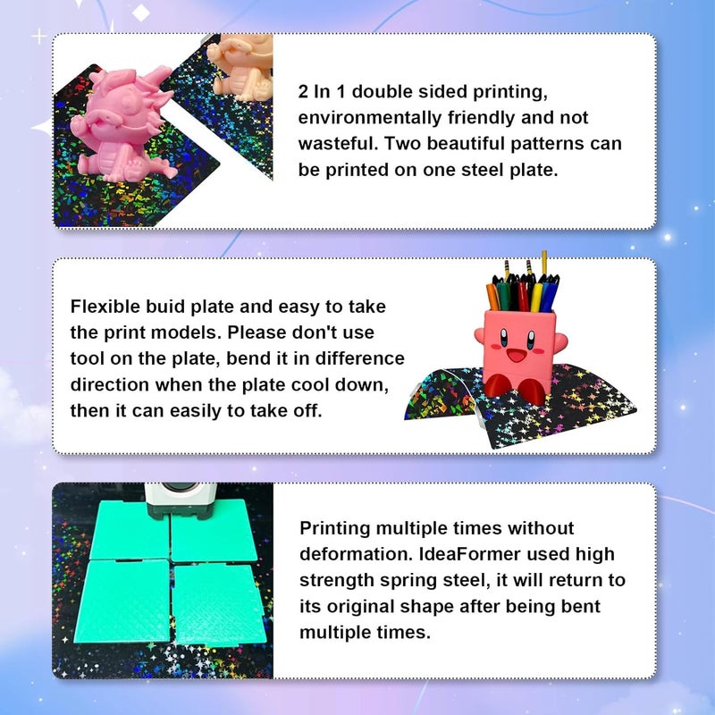 IdeaFormer-3D IdeaFormer 3D PEF PEY Build Plate for Bambu Lab A1 Mini, Rainbow Confetti PEY Galaxy Spring Steel Plate Double Sided Flexible Sheet 184x184mm - Image 5